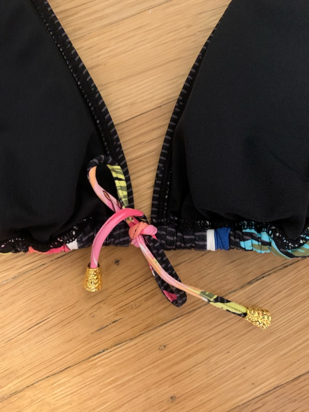 NWT Bleu Rod Beattie Black Multicolor Triangle Bikini Top with Halter Ties SZ 6 - Picture 10 of 11